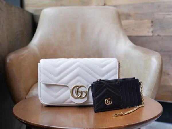 Marmont With Pouch Premium Shoulder Bag With OG Box & Premium Dust Bag & Carry Bag (White - 878)