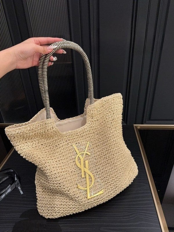 ICare Raffia Jute Tote Bag With OG Box & Dust Bag (Beige - 992)