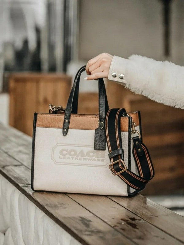 Field Tote Bag With OG Double Box & Dust Bag & Shoulder Strap (White - 116)