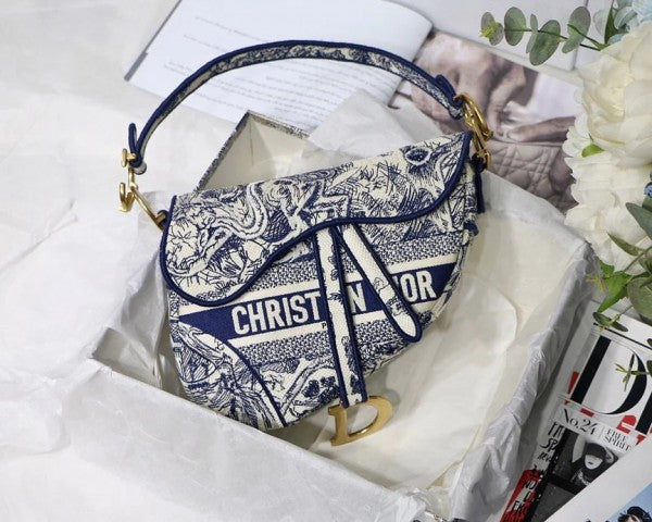 Saddle Blue Embroidery With OG Box & Dust Bag (Blue Tiger - 1035)