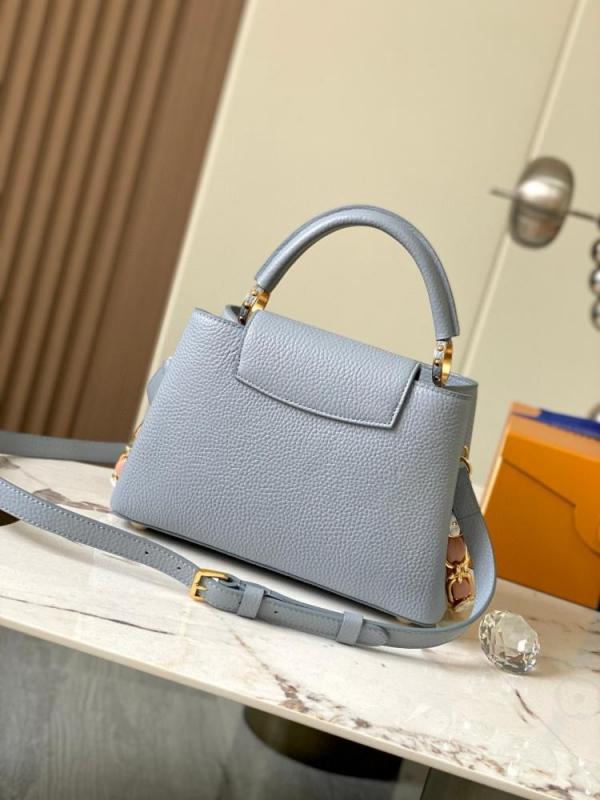 Capucines Premium Quality Leather Bag With OG Box & Dust Bag & Extra Shoulder Strap (Grey - 998)