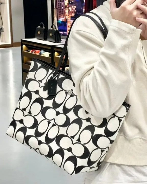 Signature City Limited Edition Premium Tote Bag With OG Magnetic Box & Dust Bag (Black White - 874)