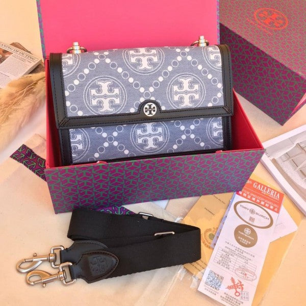 T Monogram Shoulder Bag With Adjustable Strap With OG Box & Dust Bag (Black - 616)
