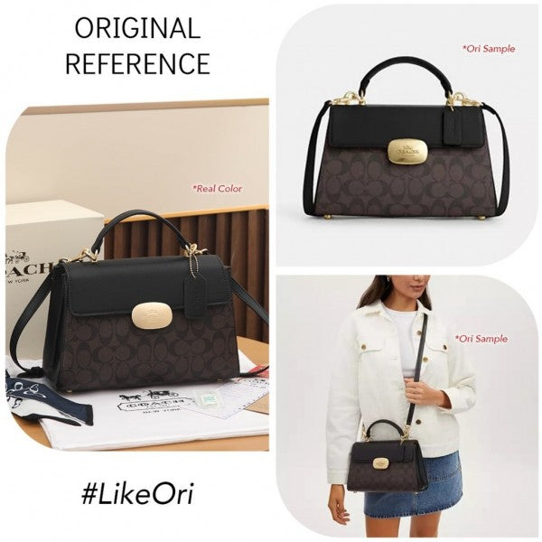 Eliza Top Handle Premium Crossbody Bag With OG Magnetic Gift Box & Dust Bag (Black Brown - 913)