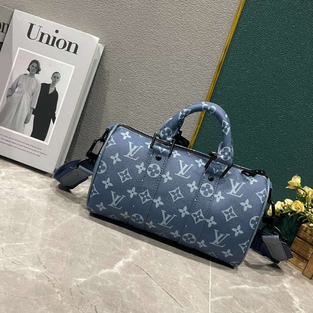 Keepall Bandouliere Monogram Travel Speedy With OG Magnetic Box & Dust Bag & Extra Pouch (Blue Mono - 961)