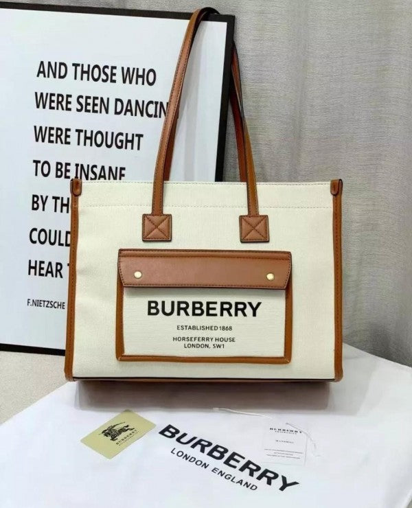 Horseferry London Tote Bag With Dust Bag (White Brown - 986)