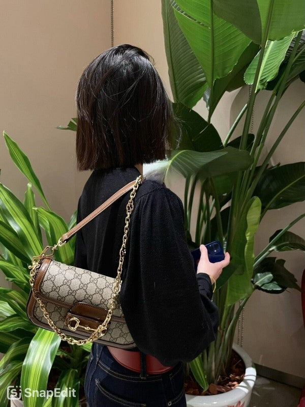 Horsebit 1955 Monogram Crossbody Shoulder Bag With OG Box & Dust Bag (Brown - 987)