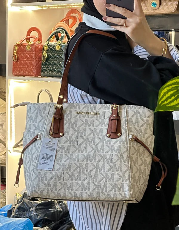 Voyager Tote Bag With Side Pocket & Dust Bag (White - 972)
