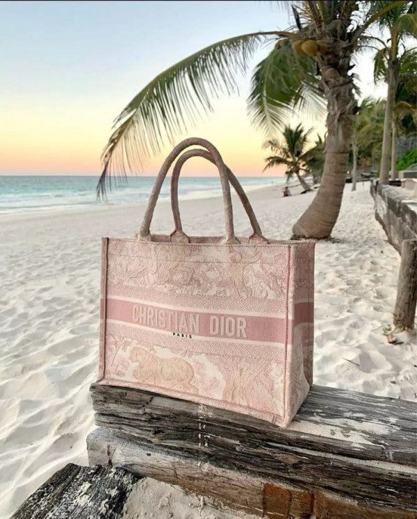 Book Tote Pink With OG Box & Dust Bag & Scarf (Pink Tiger - 574)