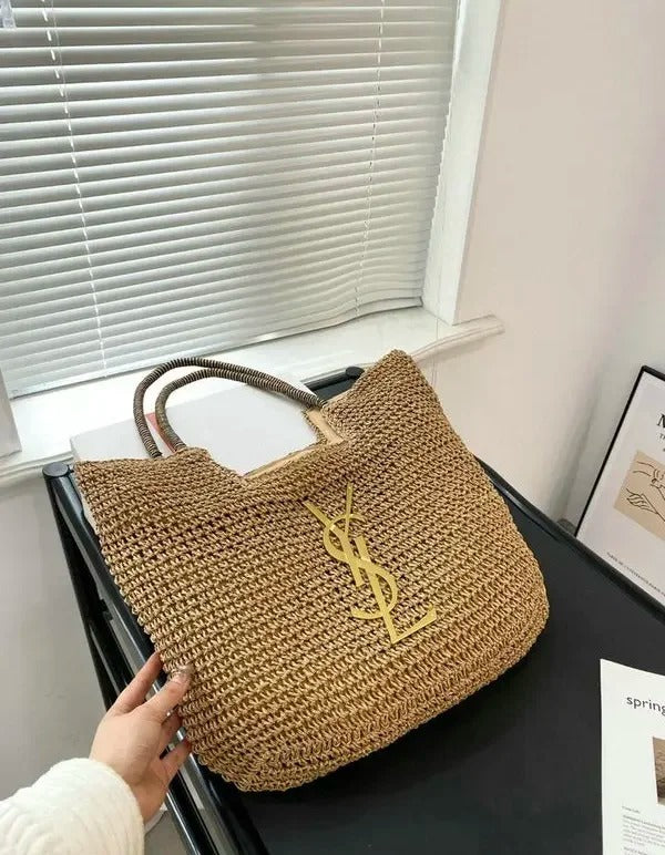 ICare Raffia Jute Tote Bag With OG Box & Dust Bag (Brown - 991)