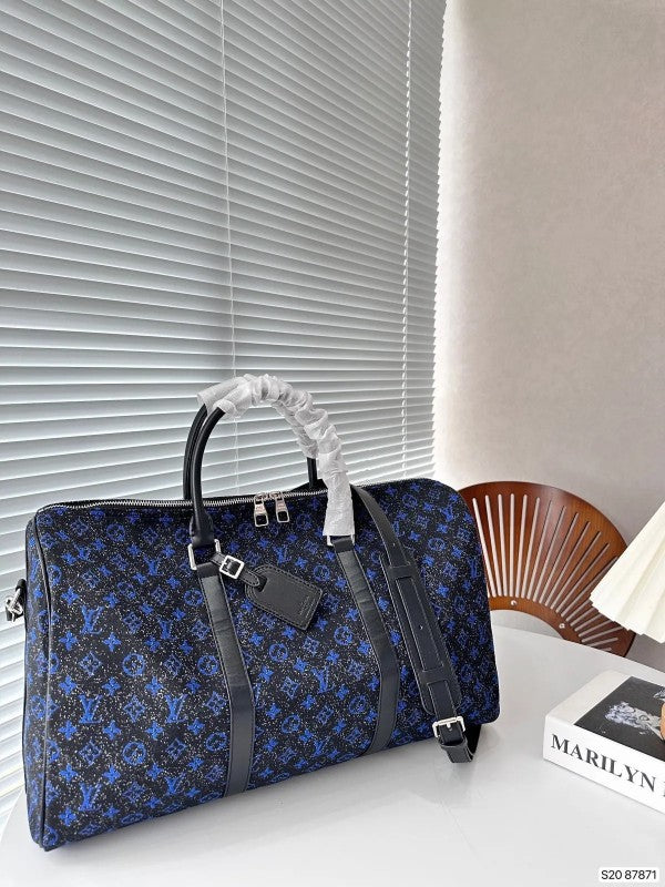 Keepall Bandoulire NBA Edition Premium Monogram Unisex Duffle Bag With Dust Bag & Accessories (Black Blue - 681)