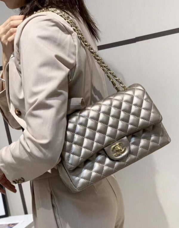Classic Jumbo Flap Shoulder Bag With OG Box & Dust Bag (Silver - 795)