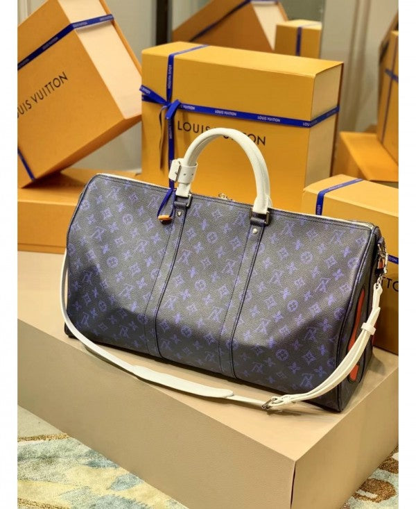 Keepall Bandoulire Somewhere Somehow Premium Monogram Unisex Duffle Bag With Dust Bag & Accessories (Orchid - 682)