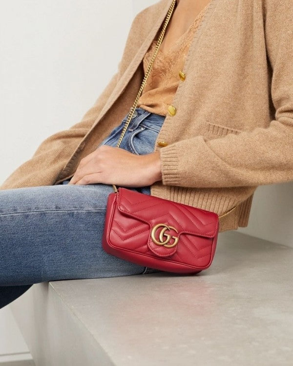 Marmont Mini Matelasse Shoulder Bag With OG Box & Dust Bag (Red - 910)