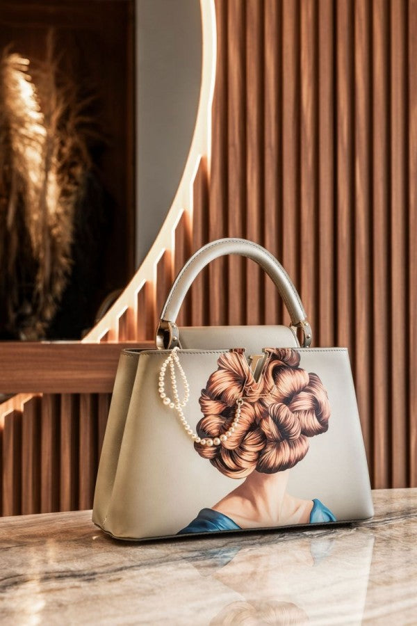 Capucines Artycapucines Premium Quality Leather Bag With OG Magnetic Box & Dust Bag & Extra Shoulder Strap (White - 713)