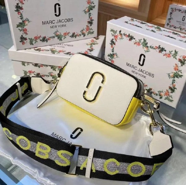 MJ Snapshot Crossbody Bag With 2 Belts OG Box & Dust Bag (White Yellow - 152)