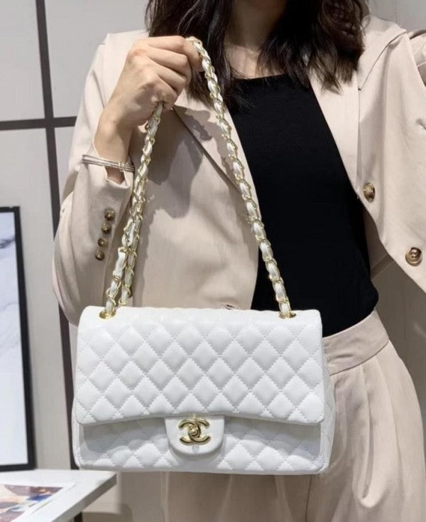 Classic Jumbo Flap Shoulder Bag With OG Box & Dust Bag (White - 114)