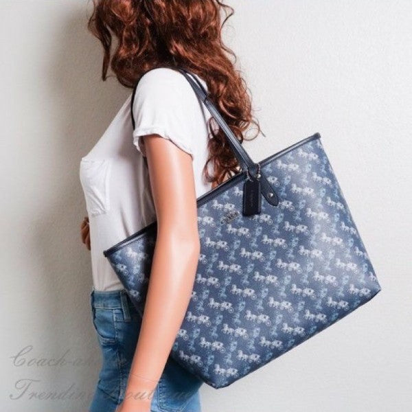 Signature City Tote Bag With OG Box & Dust Bag (Printed Blue - 845)