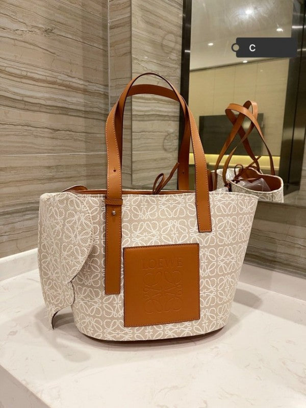Elephant Anagram Premium Edition Basket Tote Bag With Dust Bag (White - 701)