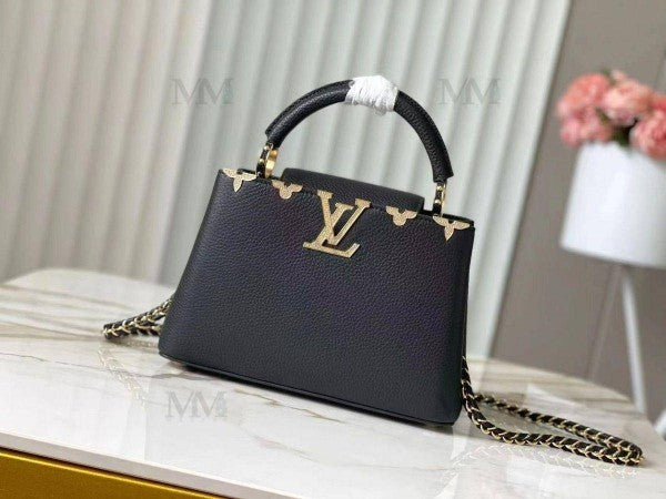 Capucines Premium Quality Leather Bag With OG Box & Dust Bag & Extra Shoulder Strap (Black - 301)