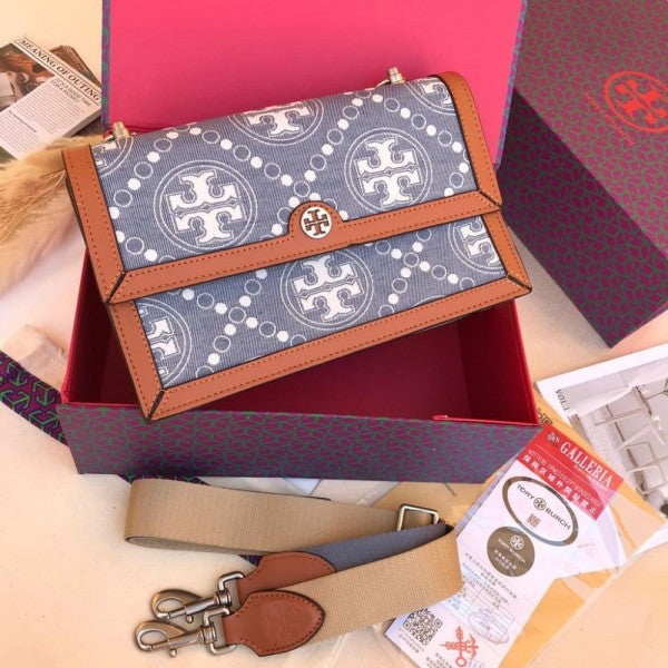 T Monogram Shoulder Bag With Adjustable Strap With OG Box & Dust Bag (Brown - 617)
