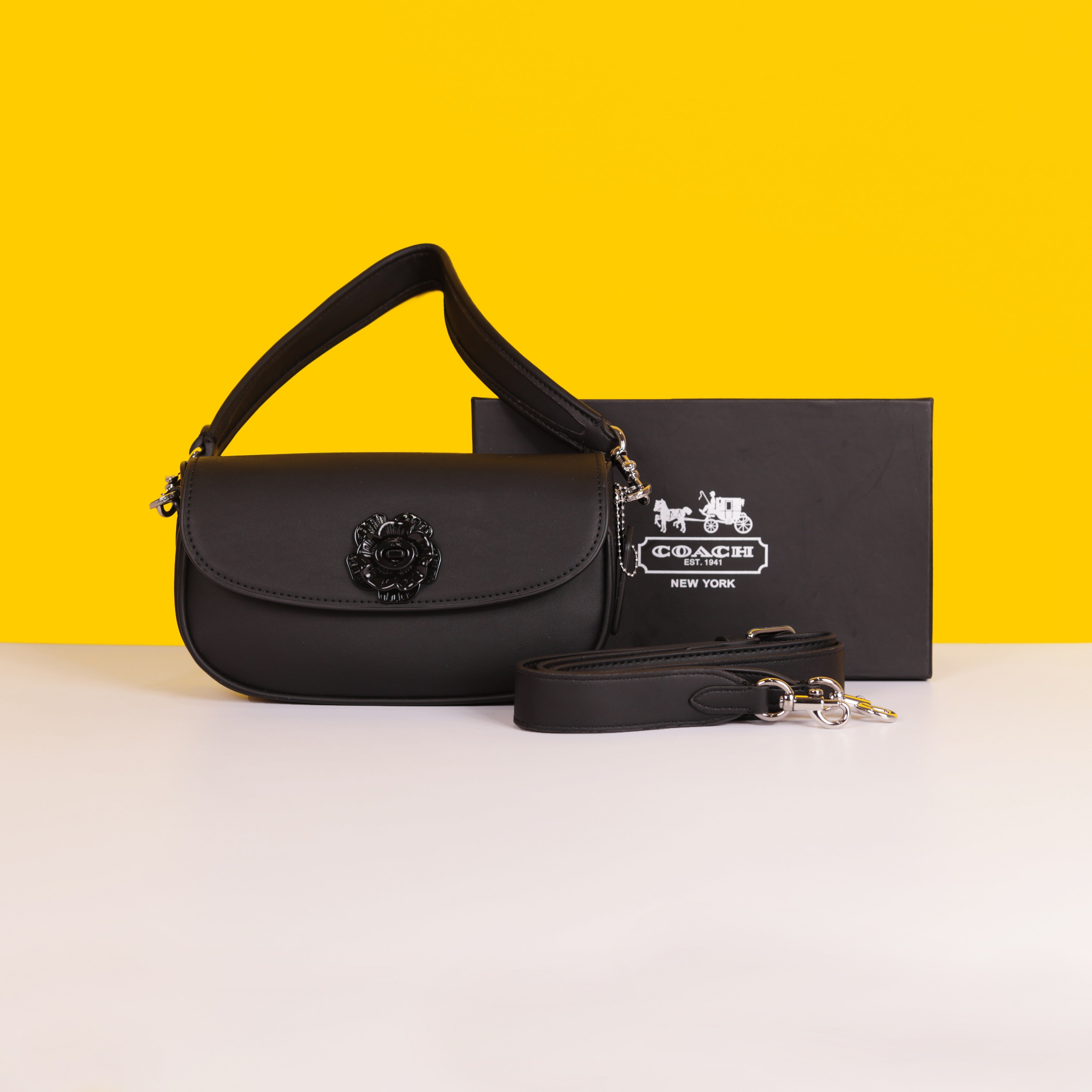 Emmy Saddle Premium Crossbody Shoulder Bag With OG Double Box & Dust Bag (Black Flower - 1004)
