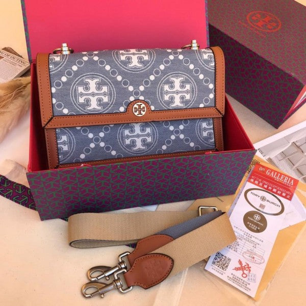 T Monogram Shoulder Bag With Adjustable Strap With OG Box & Dust Bag (Brown - 617)