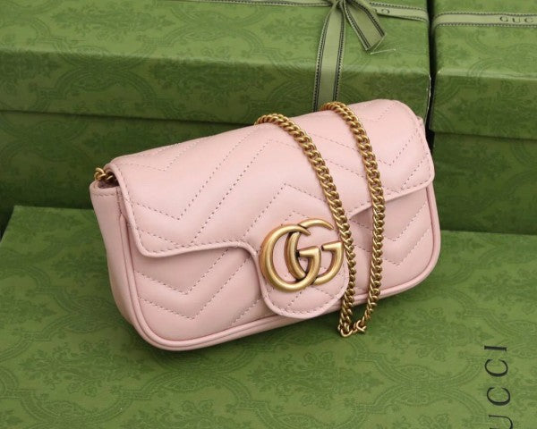 Marmont Mini Matelasse Shoulder Bag With OG Box & Dust Bag (Pink - 908)