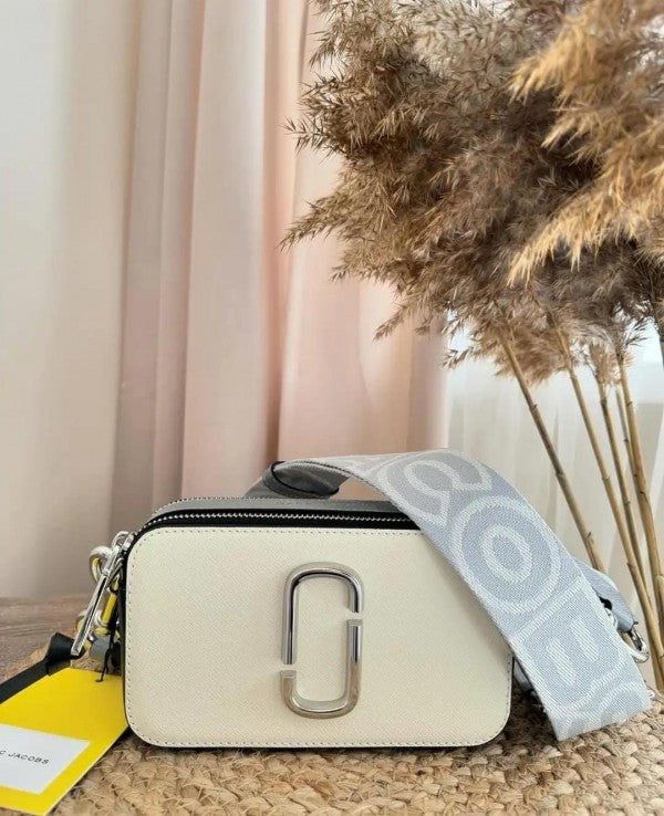 MJ Snapshot Crossbody Bag With 2 Belts OG Box & Dust Bag (White Black - 835)