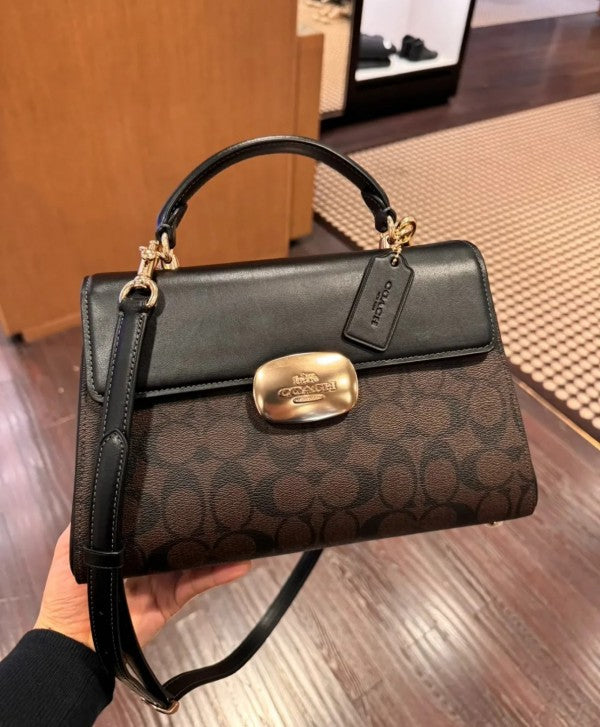 Eliza Top Handle Premium Crossbody Bag With OG Magnetic Gift Box & Dust Bag (Black Brown - 913)