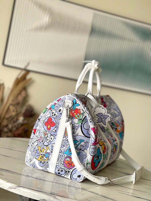 Keepall Bandoulire Character Premium Unisex Duffle Bag With Dust Bag & Accessories (White - 678)