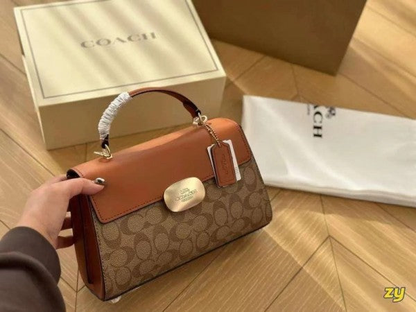 Eliza Top Handle Premium Crossbody Bag With OG Magnetic Gift Box & Dust Bag (Tan Brown - 912)