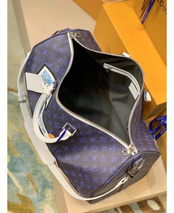 Keepall Bandoulire Somewhere Somehow Premium Monogram Unisex Duffle Bag With Dust Bag & Accessories (Orchid - 682)
