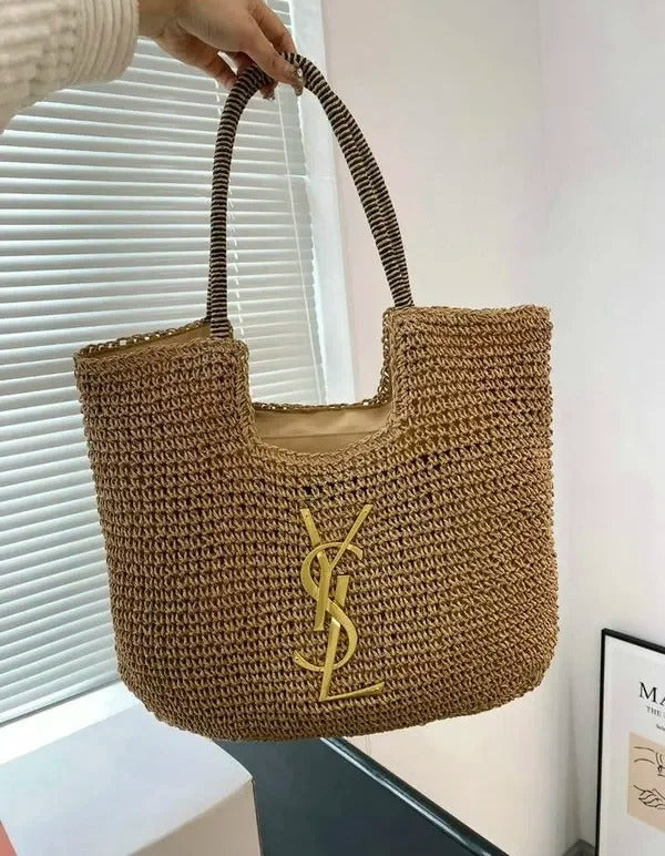 ICare Raffia Jute Tote Bag With OG Box & Dust Bag (Brown - 991)