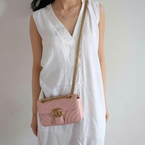 Marmont Mini Matelasse Shoulder Bag With OG Box & Dust Bag (Pink - 908)