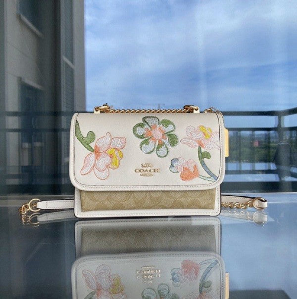 Klare Floral Signature Crossbody Bag With OG Box & Dust Bag (Floral White - 381)