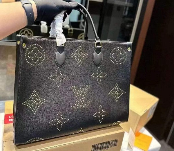 On The Go Premium Monogram Empreinte Leather Tote Bag With OG Magnetic Box & Dust Bag (Black - 649)