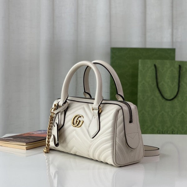 Marmont Top Handle Speedy Premium Bag With OG Box & Dust Bag & Carry Bag & Accessories (White - 903)