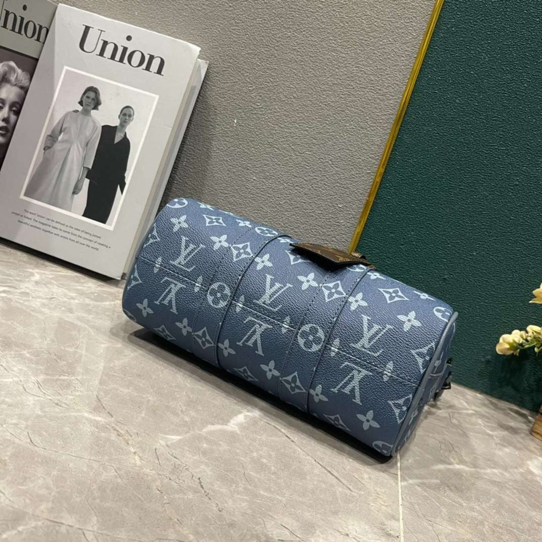 Keepall Bandouliere Monogram Travel Speedy With OG Magnetic Box & Dust Bag & Extra Pouch (Blue Mono - 961)