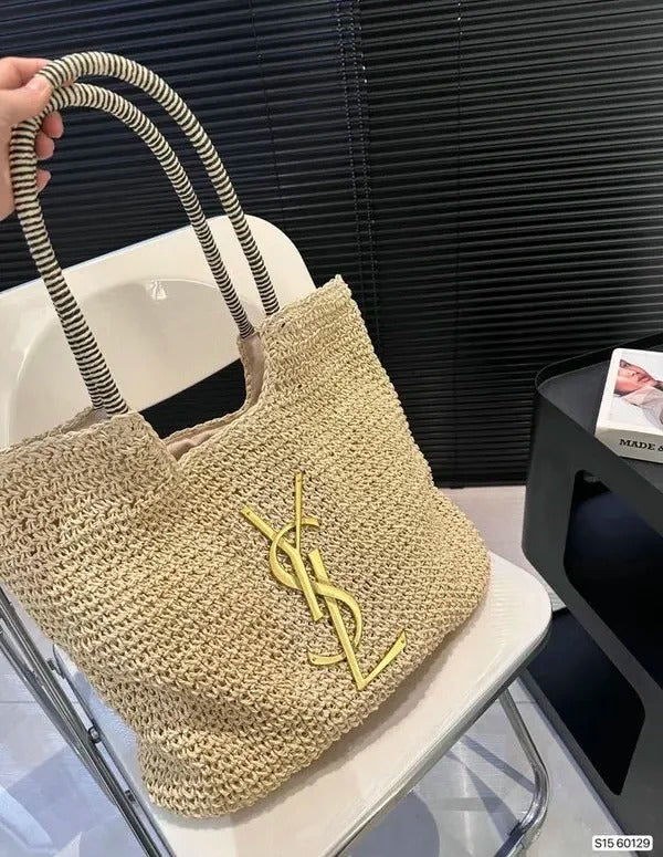 ICare Raffia Jute Tote Bag With OG Box & Dust Bag (Beige - 992)