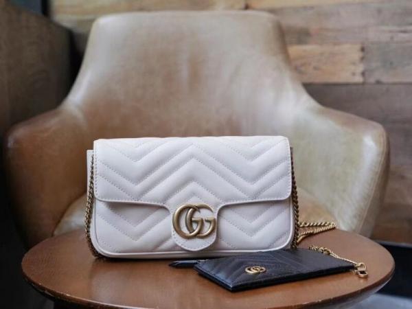 Marmont With Pouch Premium Shoulder Bag With OG Box & Premium Dust Bag & Carry Bag (White - 878)