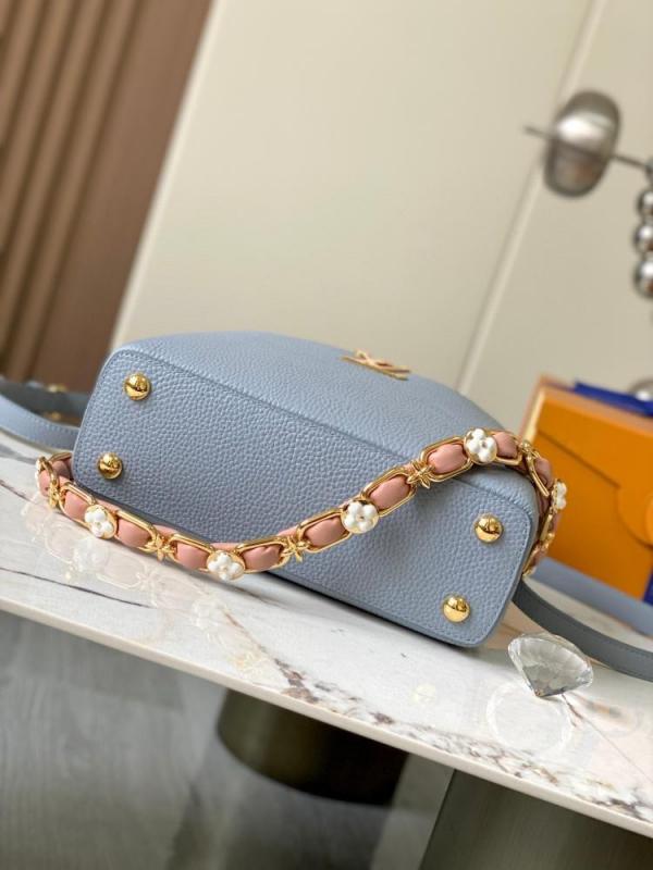 Capucines Premium Quality Leather Bag With OG Box & Dust Bag & Extra Shoulder Strap (Grey - 998)