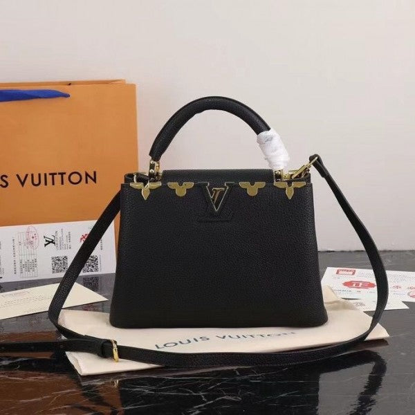 Capucines Premium Quality Leather Bag With OG Box & Dust Bag & Extra Shoulder Strap (Black - 301)