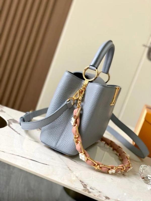 Capucines Premium Quality Leather Bag With OG Box & Dust Bag & Extra Shoulder Strap (Grey - 998)