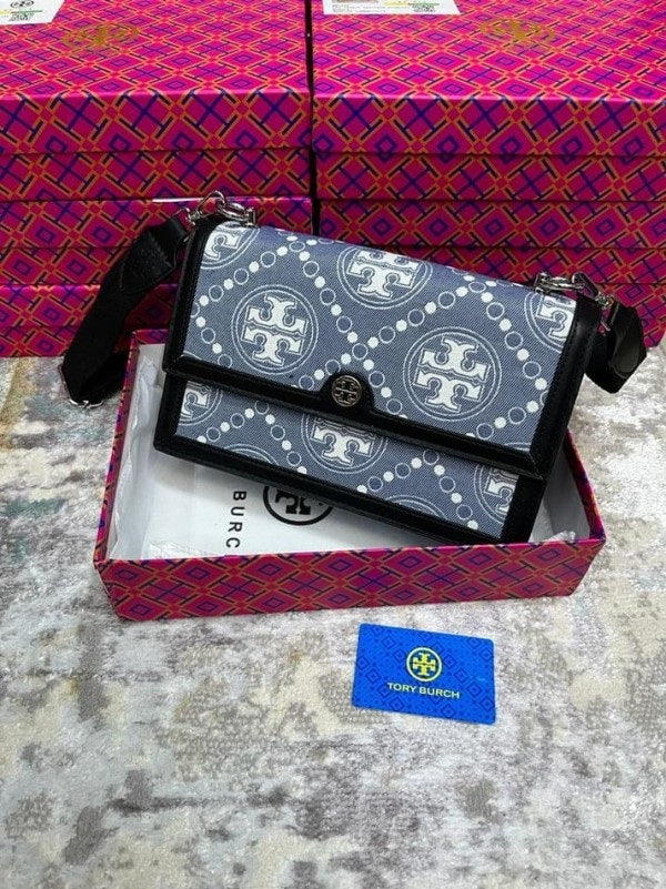 T Monogram Shoulder Bag With Adjustable Strap With OG Box & Dust Bag (Black - 616)