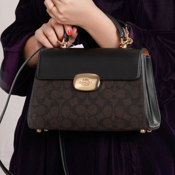 Eliza Top Handle Premium Crossbody Bag With OG Magnetic Gift Box & Dust Bag (Black Brown - 913)