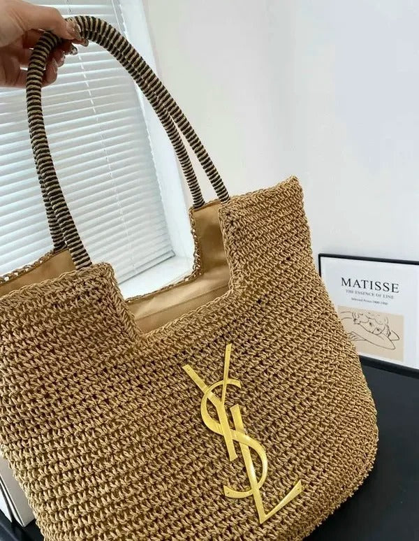 ICare Raffia Jute Tote Bag With OG Box & Dust Bag (Brown - 991)