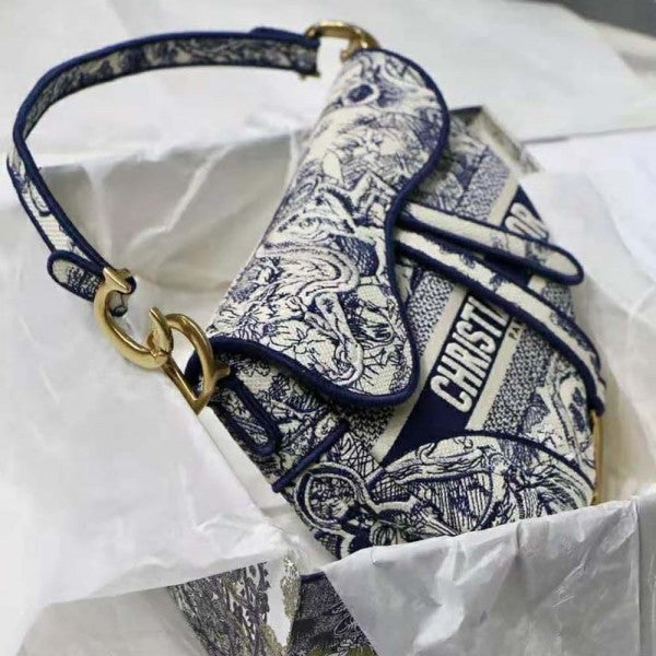 Saddle Blue Embroidery With OG Box & Dust Bag (Blue Tiger - 1035)