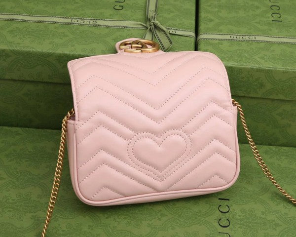 Marmont Mini Matelasse Shoulder Bag With OG Box & Dust Bag (Pink - 908)