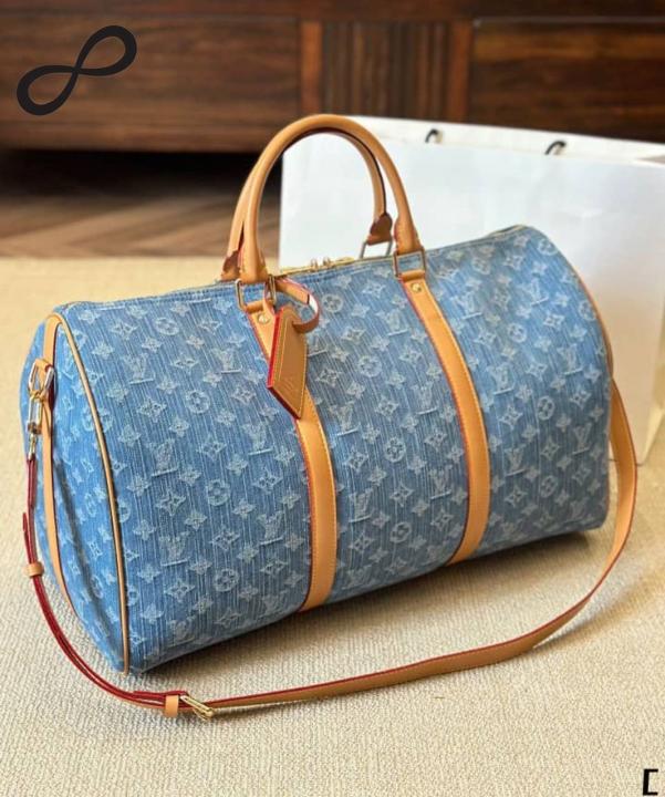 Keepall Bandoulire NBA Edition Premium Monogram Unisex Duffle Bag With Dust Bag & Accessories (Denim Brown - 684)